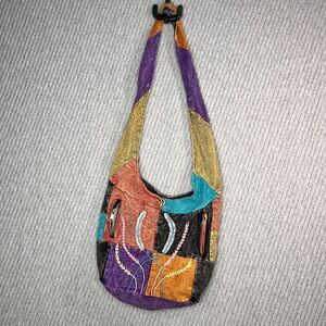 Hippie Colorful Slouchy Hobo Crossbody Bag Purse‎ Pockets Cotton Embroidered